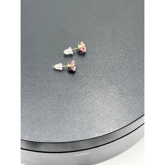 JCM 10k Yellow Gold Round Prong Pink cz October Birthstone Stud Pierced Earrings - Picture 6 of 8